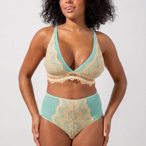 Lace Plunge Bralette Peach/Turquoise