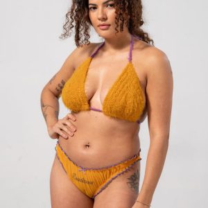 Knitted Triangle Bralette Mustard/Electric Lilac