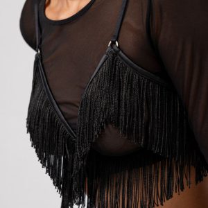 Fringe Triangle Bralette Black