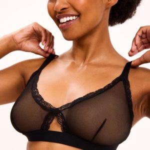 Mesh Lace Cut-Out Triangle+ Bralette Black