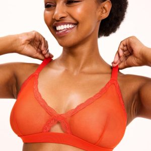 Mesh Lace Cut-Out Triangle+ Bralette Fiery Red