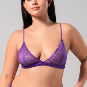Floral Lace Satin Triangle Bralette Lilac