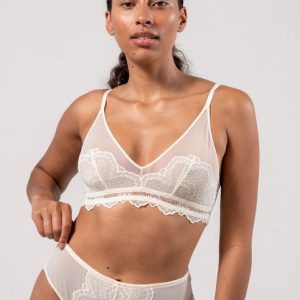 Lace Mesh Triangle Bralette Cream