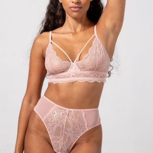 Lace Strappy Triangle Bralette Powder Pink