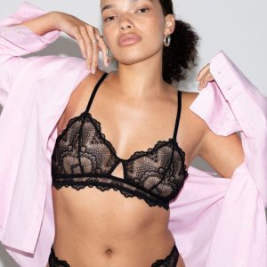 Lace Cut-Out Triangle Bralette Black