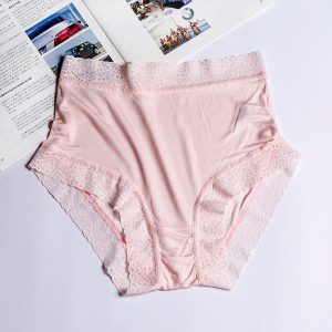 Womens Silk Panties Soft High-waist Lace Silk Underwear