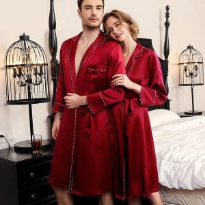 Matching Silk Robe Contrast Piping Silk Robes for Women and Men