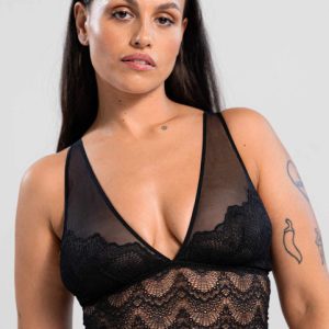 Lace Mesh Plunge Bralette Top Black