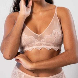 Lace Mesh Triangle Bralette Nude