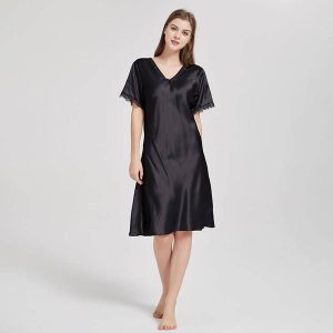 Mulberry Silk Chemise Women's V Neck Silk Lace Nightdress